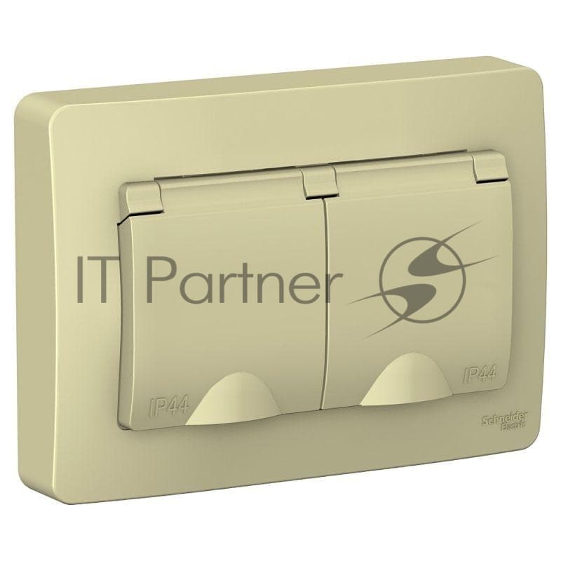 Розетка 2-м СП Blanca 16А IP44 250В с заземл. защ. шторки с крышкой беж. SE BLNRS441127