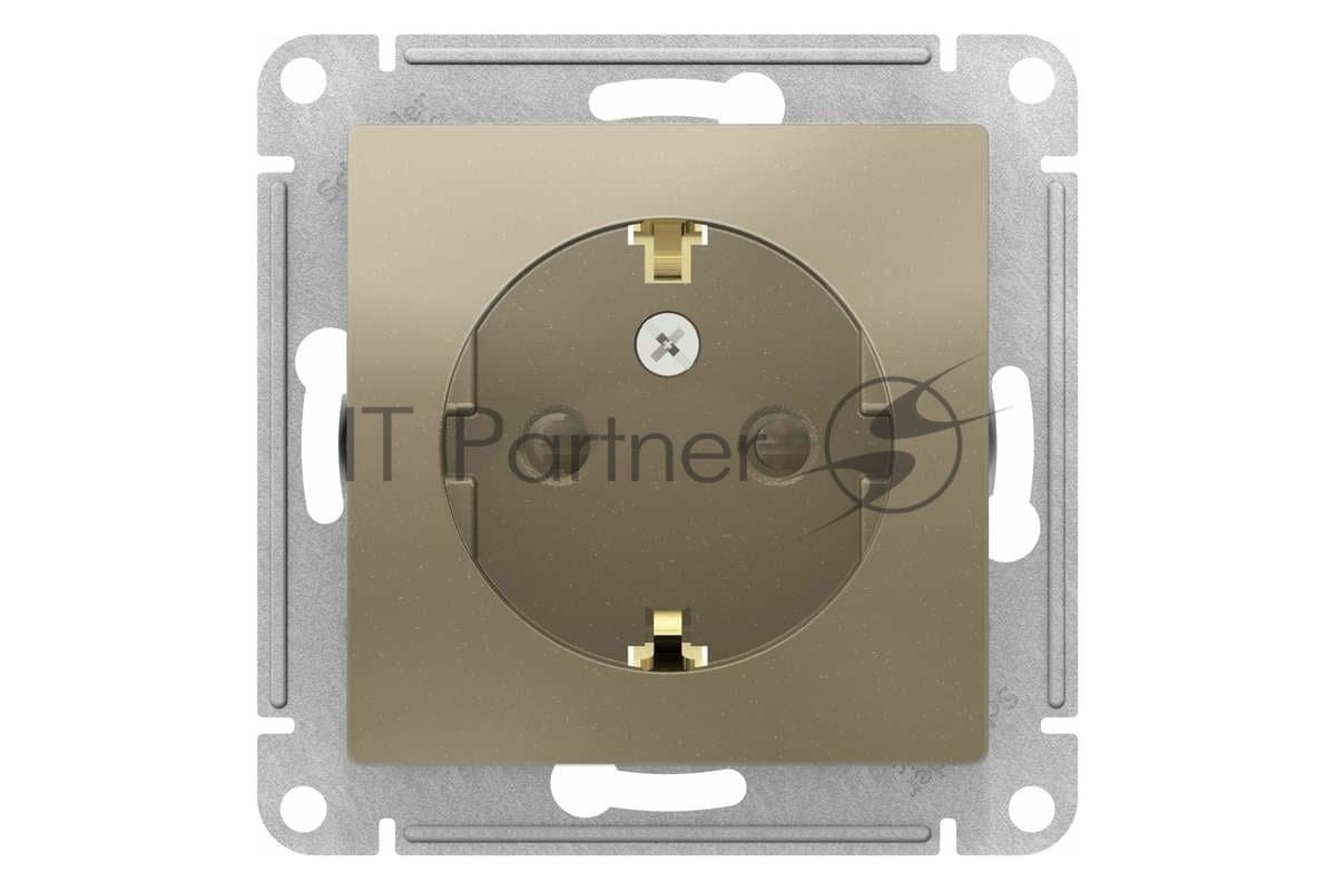 Розетка 1-м СП AtlasDesign 16А IP20 с заземл. защ. шторки механизм шампань SE ATN000545