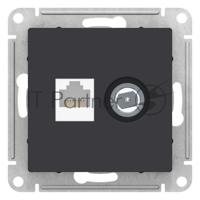 Розетка телевизионная +комп двойная RJ45+TV, кат.5E, механизм, карбон