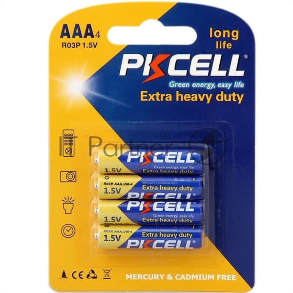 Солевой элемент питания PKCELL R03P-4B тип - AAА 4 шт в блистере