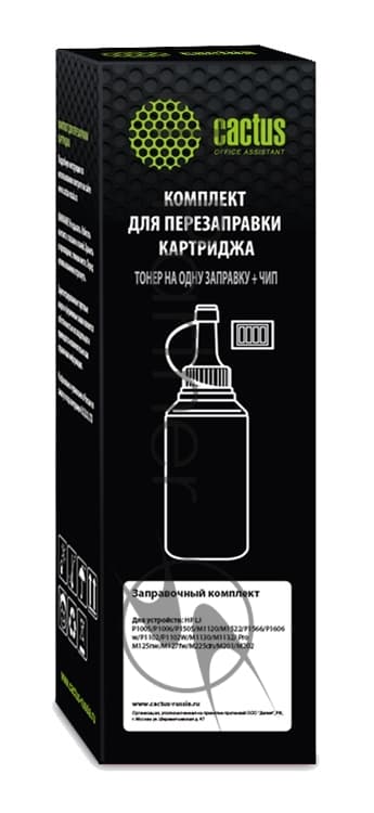 Тонер Cactus CS-RK-CE285A черный флакон 85гр. (в компл.:чип) для принтера HP LJ P1005/M1120/P1606w; Pro M125nw/M127fw/