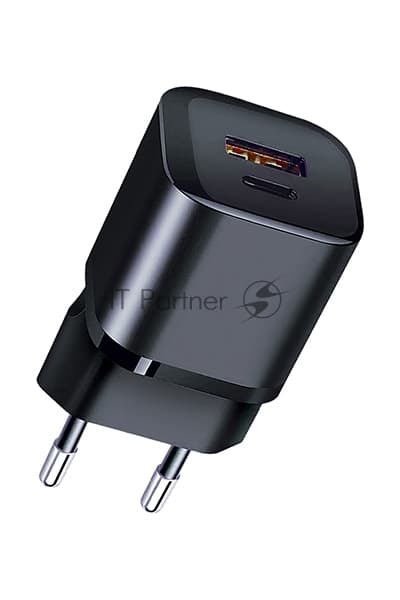 Сетевое зарядное устройство Qumo Energy PD 20W (Charger 0071), два порта: Type-C PD + USB-A QC3.0, черный