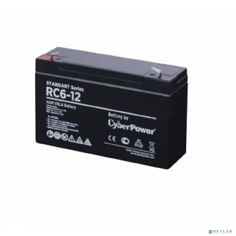 Аккумуляторная батарея CyberPower RC 6-12 6В/12Ач, клемма F1 (97х43х53мм (59мм); 1,85кг; Срок службы 6лет)