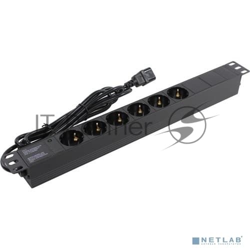 Блок розеток горизонтальный ExeGate ServerPro PDU-19H604 Al-6S-C14-2.5, 19", 1U, Алюминий, 6 Schuko, кабель с вилкой C14 VDE-250V-10A-3*1.5мм2, 2.5 метра, черный