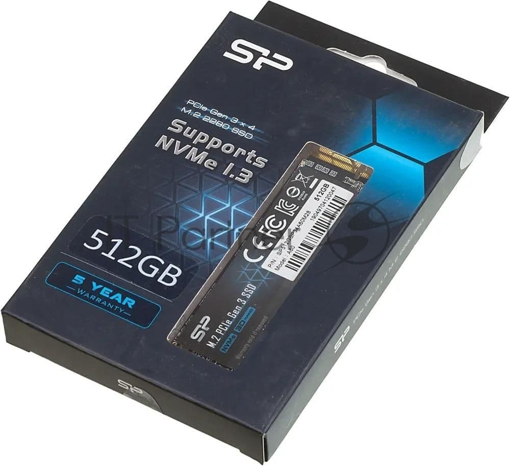 Накопитель SSD 512GB M.2 2280 Silicon Power A60 <SP512GBP34A60M28> 3D TLC (PCI-E 3.0 x4, 300TBW)