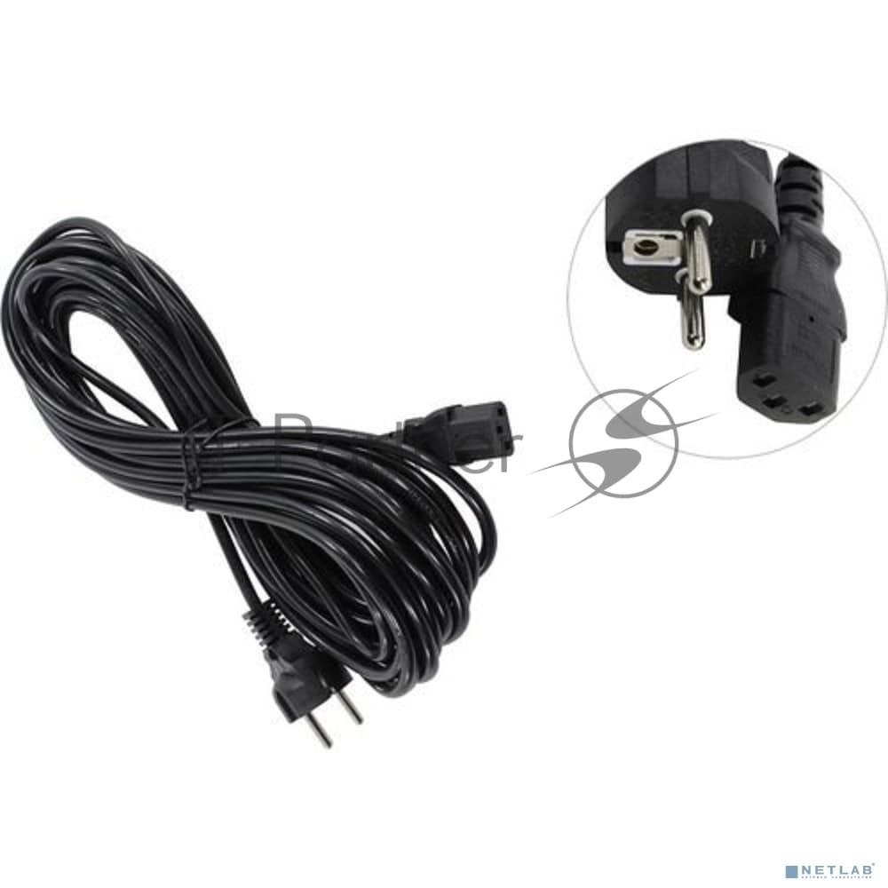 Кабель питания ExeGate Power PC-10P (Евровилка Schuko->С13) VDE-250V-3*0.75-CU, 10A, черный, 10м