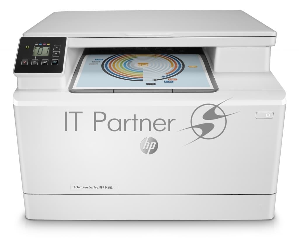 МФУ лазерное HP Color LaserJet Pro MFP M182n (7KW54A), A4, цветной, печ. до 16 стр/мин., 600 x 600 dpi (печать) 1200x1200dpi (скан.), USB, RJ-45, Air Print, Mopria