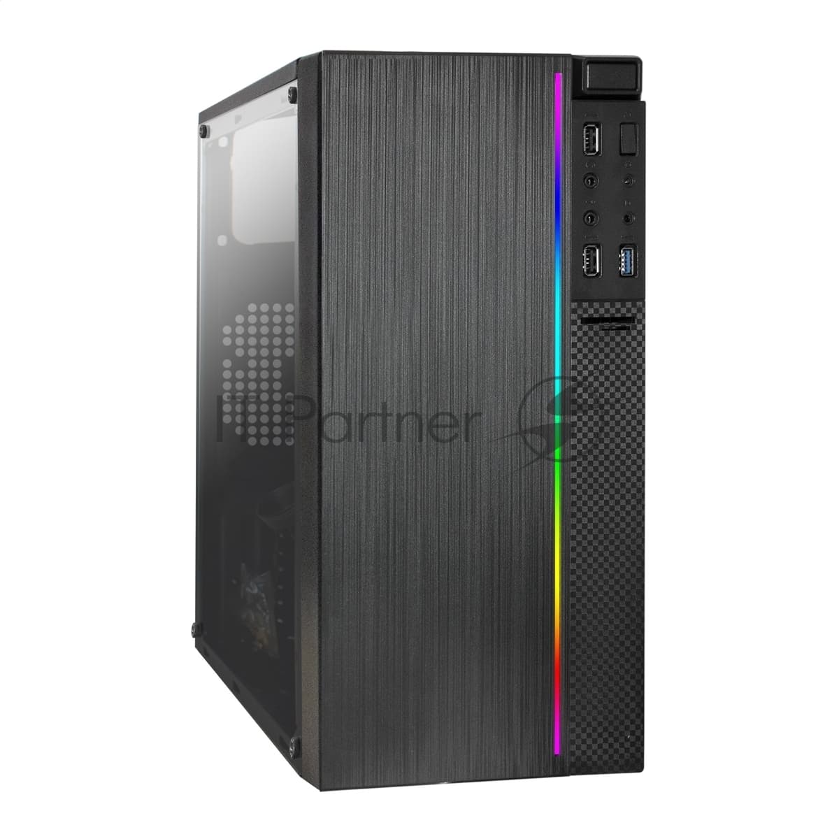 Компьютерный корпус Minitower ExeGate mEVO-9301-NPX400 (mATX, БП 400NPX с вент. 12см, с окном, 2хUSB+1хUSB 3.0, HD аудио, черный, с RGb подсветкой)