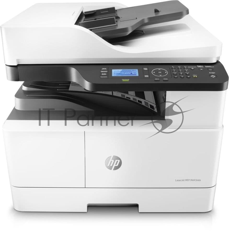 МФУ лазерное HP LaserJet MFP M443nda (8AF72A), A3, ч/б, печ. до 25 стр/мин. (А4) до 13 стр/мин. (А3), скан. до 21 стр/мин., 1200 x 1200 dpi (печать) 600x600dpi (скан.), USB, RJ-45