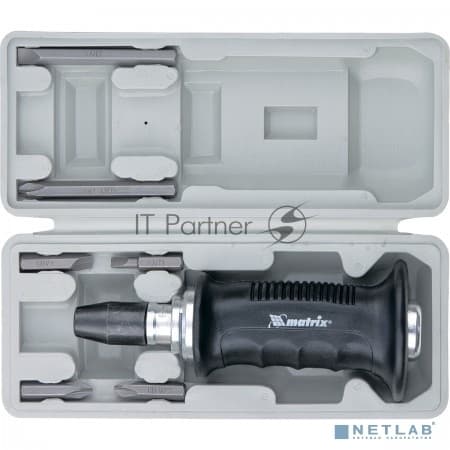 Отвертка ударно-поворотная Matrix 11579 1/2", набор бит, 6 шт., обрезиненная ручка, в пласт. боксе