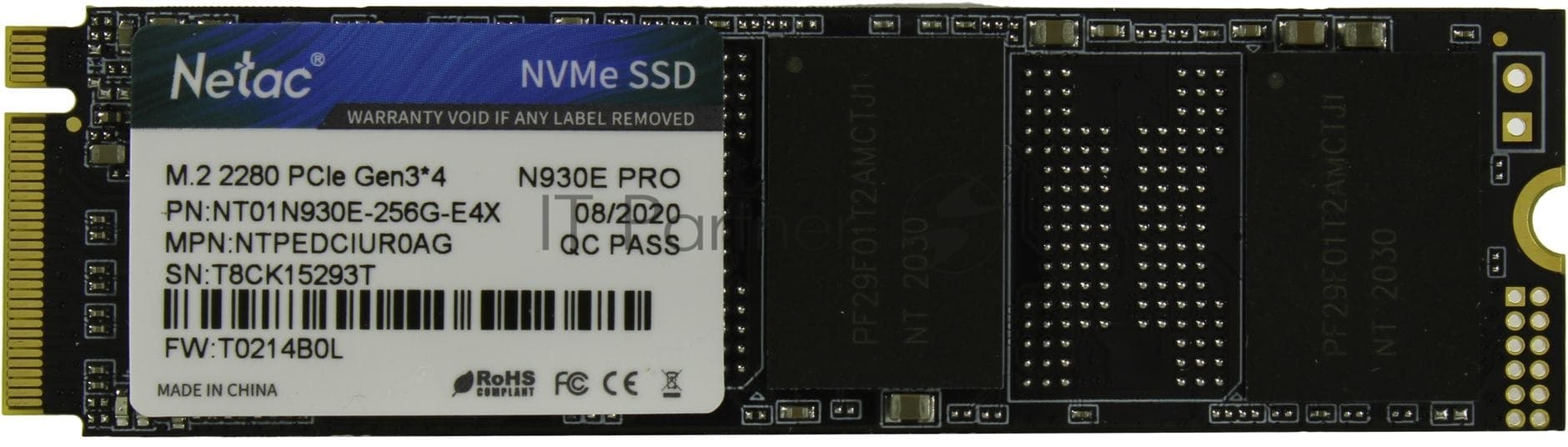 Накопитель SSD 256GB M.2 2280 Netac <NT01N930E-256G-E4X> 3D TLC (PCI-E)