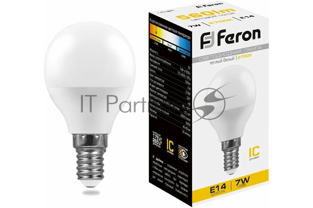 Лампа светодиодная Feron LB-95 7W 230V E14 2700K G45