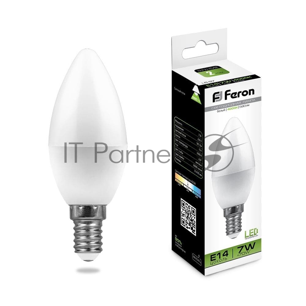 Лампа светодиодная Feron LB-97 7W 230V E14 4000K свеча