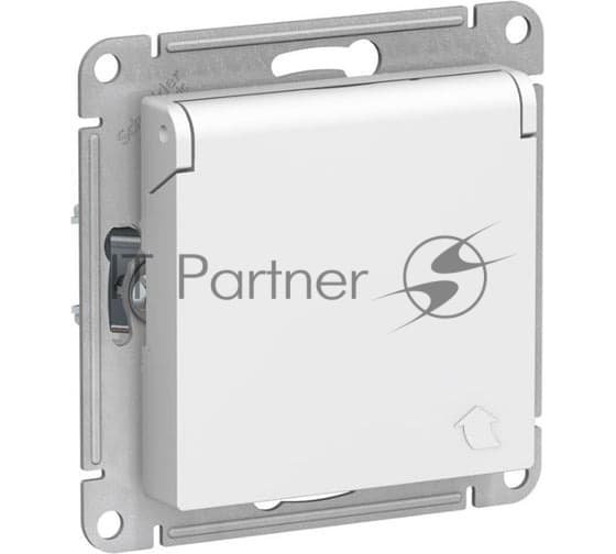 Розетка 1-м СП AtlasDesign 16А IP20 с заземл. защ. шторки с крышкой механизм бел. SE ATN000146