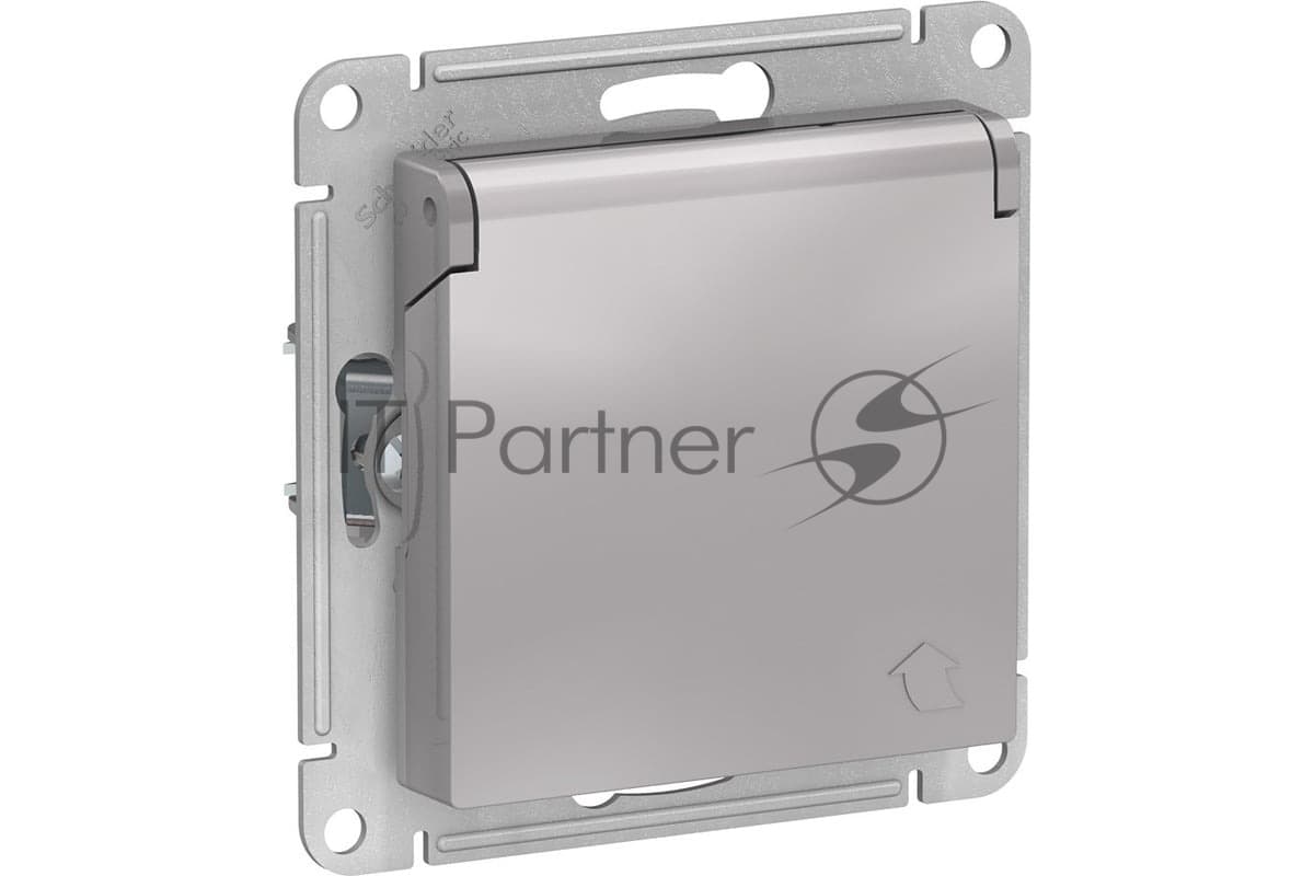 Розетка 1-м СП AtlasDesign 16А IP20 с заземл. защ. шторки с крышкой механизм алюм. SE ATN000346