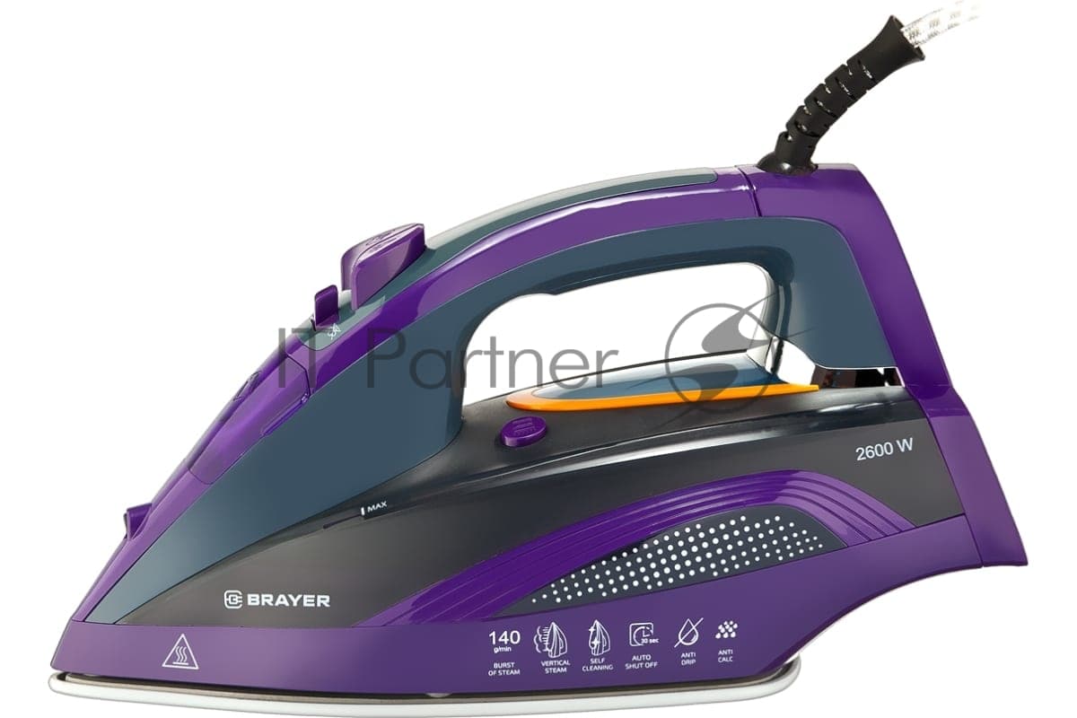 Утюг BRAYER BR4001 фиолетовый/серый, 2600 Вт, 25 г/мин, 140 г/мин, 360 мл