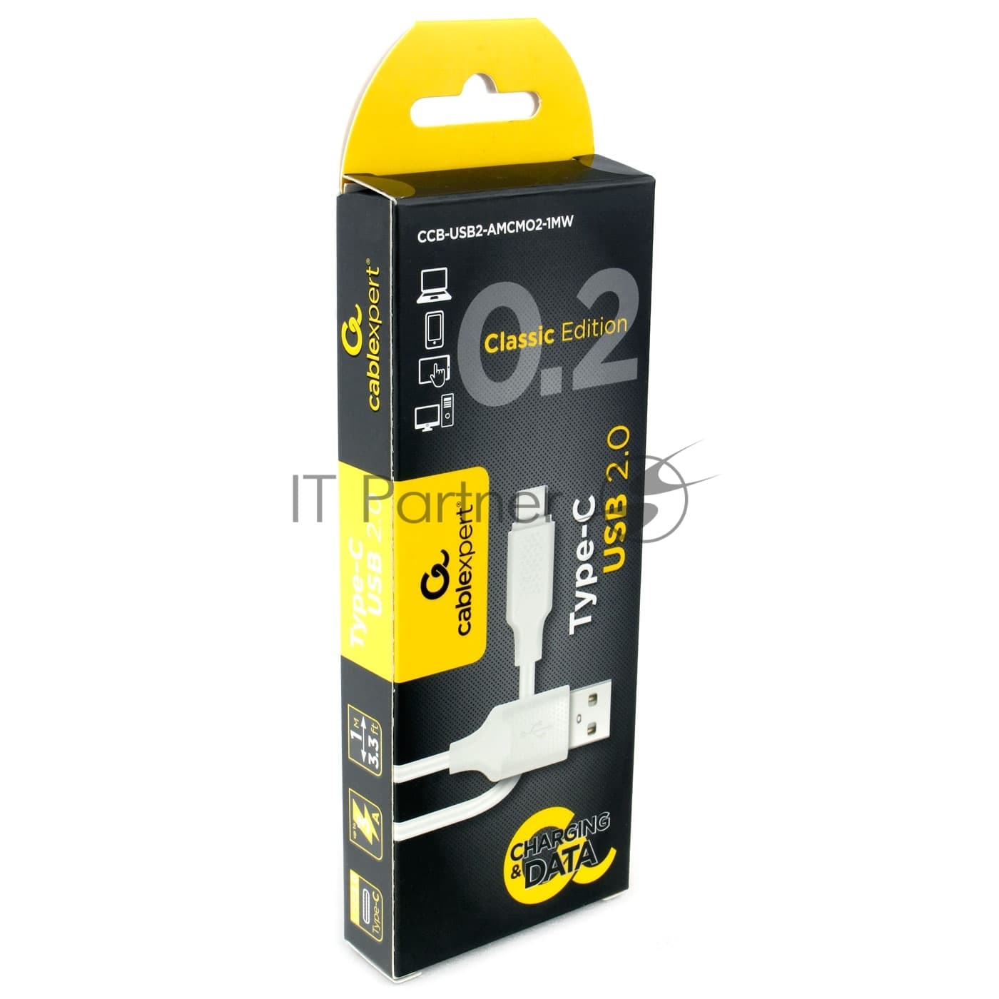 Cablexpert Кабель USB2.0 AM/Type-C, 3А, QC3.0, Mobile2, 1м, белый, коробка (CCB-USB2-AMCMO2-1MW)