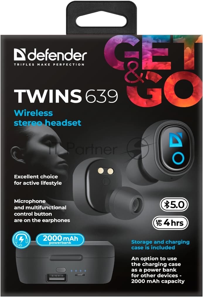 Defender Беспроводная гарнитура Twins 639 черный,TWS, PB, Bluetooth