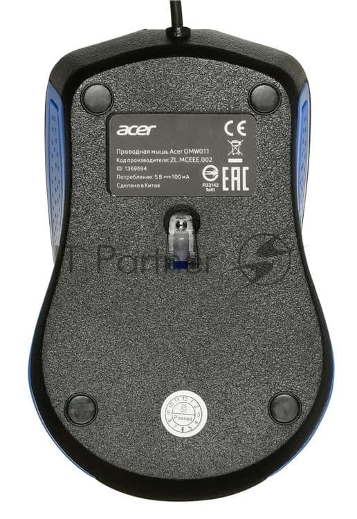 Мышь Acer OMW011 черный/синий оптическая 1200dpi USB 3but (ZL.MCEEE.002)