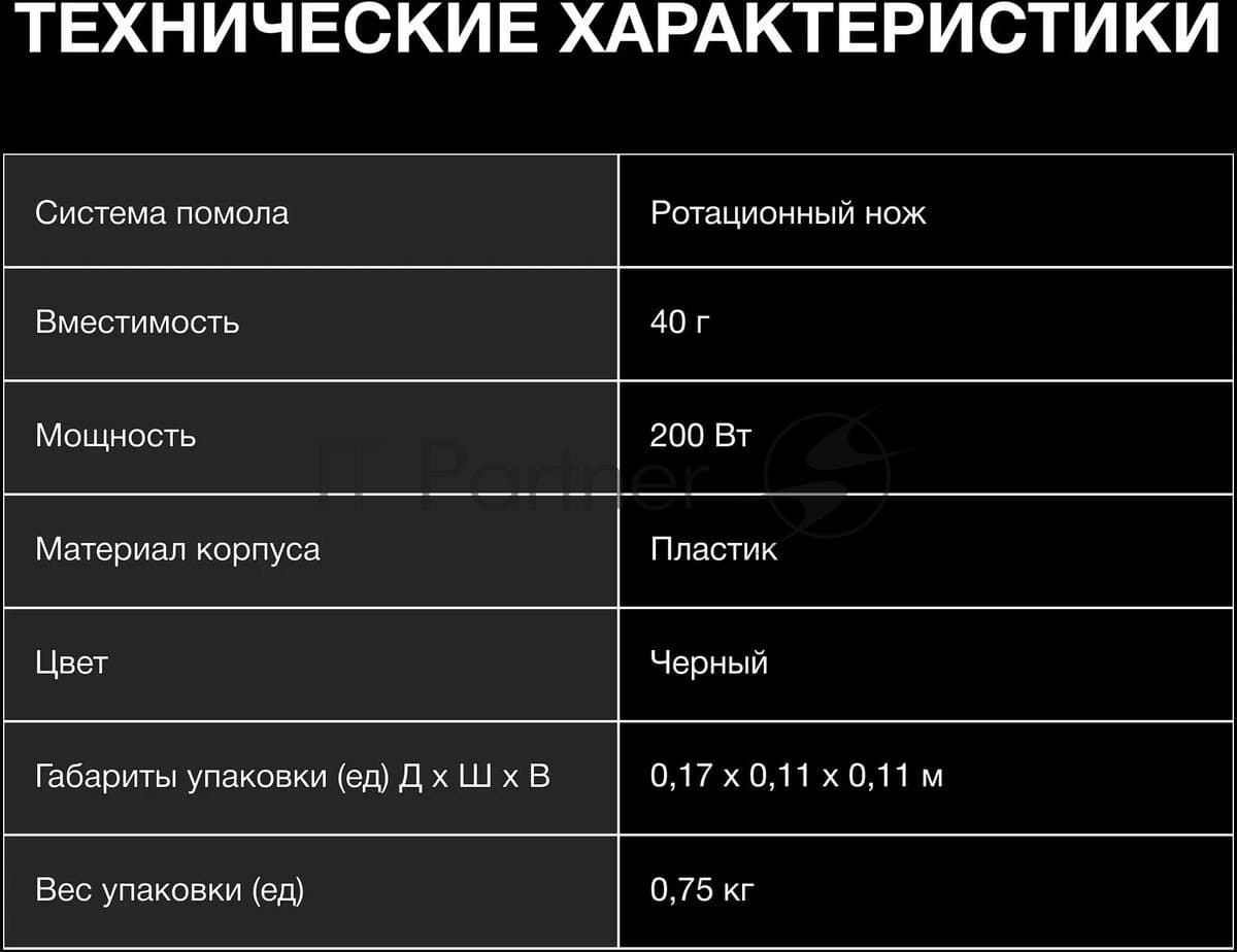 Кофемолка Hyundai HYC-G3241 200Вт сист.помол.:ротац.нож вместим.:40гр черный