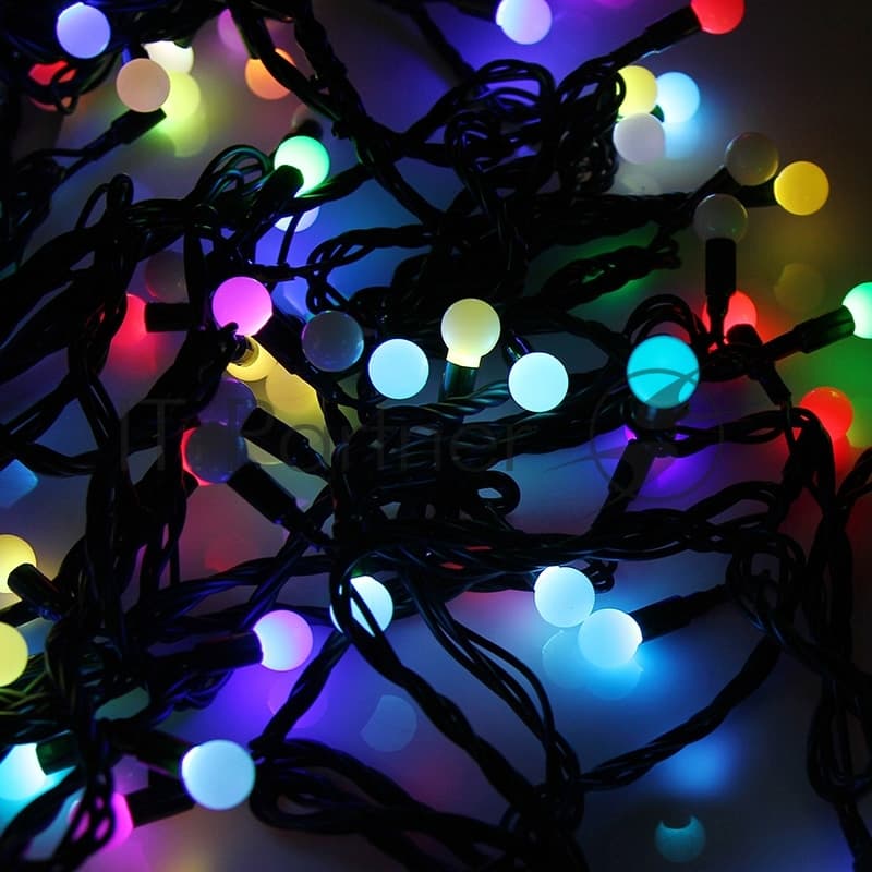 Гирлянда Neon-night "Мультишарики" Ø13 мм, 20 м, черный ПВХ, 200 диодов, цвет RGb