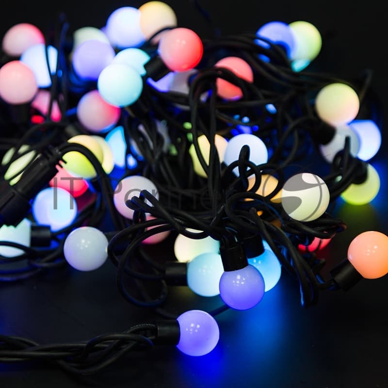 Гирлянда Neon-night "Мультишарики" Ø23 мм, 10 м, черный каучук, 80 LED, свечение с динамикой, цвет RGb