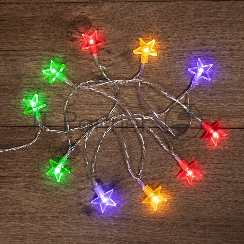 Гирлянда светодиодная Neon-night "Звездочки" 1.5 м, 10 LED, прозрачный ПВХ, цвет свечения мультиколор, 2 х АА (батарейки не в комплекте)