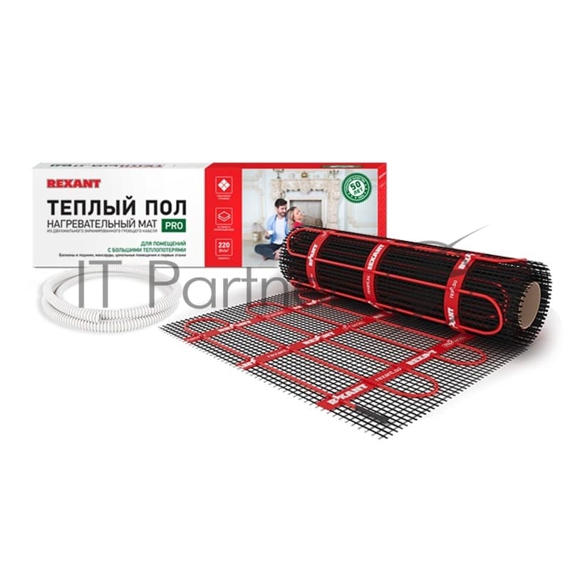Теплый пол (нагревательный мат) Rexant PRO (RNX -1,5-330 площадь1,5 м² (0,5х3,0 м)), 330 Вт, двухжильный с экраном