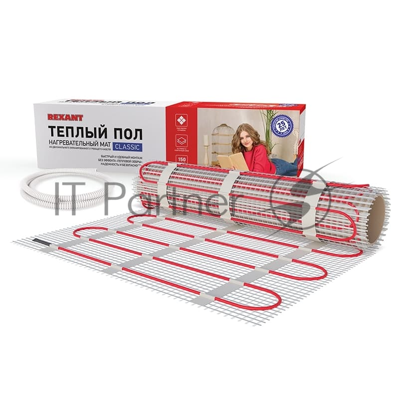 Теплый пол (нагревательный мат) Rexant Classic RNX-14,0-2100 (площадь 14,0 м2 (0,5 х 28,0 м)), 2100 Вт, двухжильный с экраном