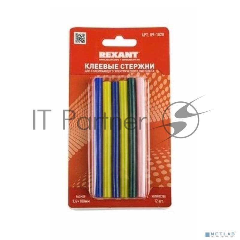 Клеевые стержни Rexant, Ø7 мм, 100 мм, цветные, 12 шт., блистер