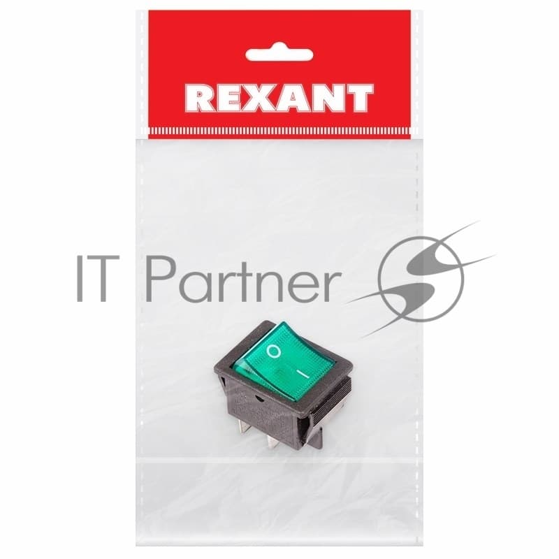 Выключатель клавишный Rexant 250V 16А (4с) ON-OFF зеленый с подсветкой (RWB-502, SC-767, IRS-201-1)