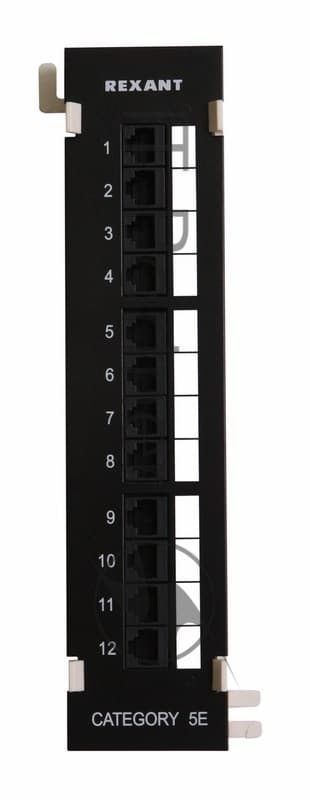 Патч-панель Rexant настенная, 12 портов RJ-45, категория 5е, UTP неэкранированная, черная