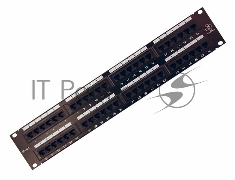 Патч-панель Rexant 19", 2U, 48 портов RJ-45, категория 5e, UTP неэкранированная, черная