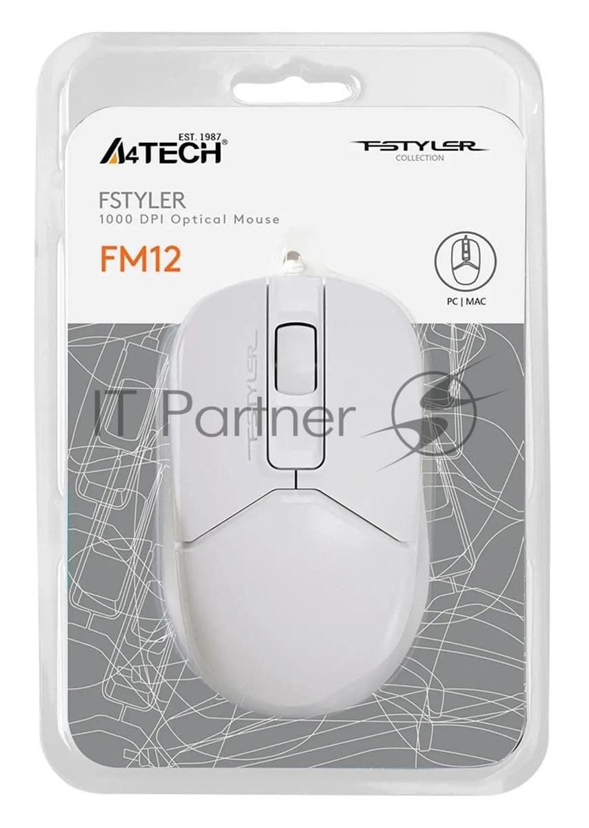 Мышь A4Tech Fstyler FM12 белый оптич. 1200dpi USB 3but (FM12 WHITE)