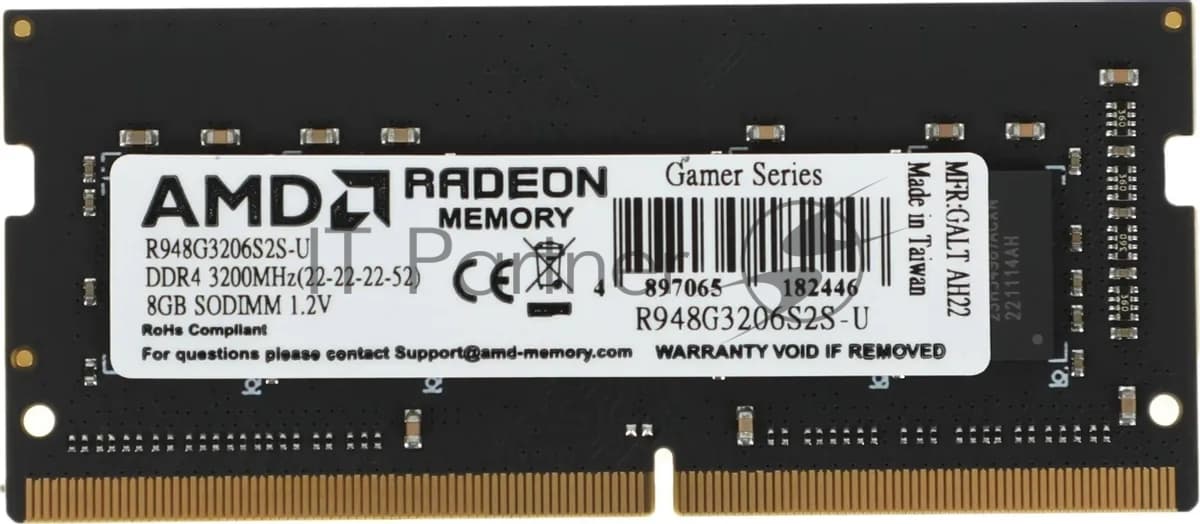 Оперативная память AMD Radeon R9, DDR4, 8Gb (1x8Gb), 3200MHz, CL22, SO-DIMM, OEM