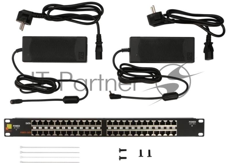 Панель POE 19", 24 порта, с двумя блоками питания 48V, 120W
