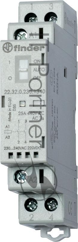 Контактор модульный 2NO 25А AgNi 230В AC/DC 17.5 мм IP20 мех. индикатор FINDER 223202301320