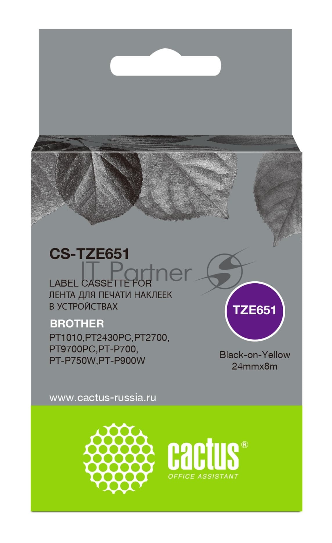 -/ Картридж ленточный Cactus CS-TZE651 TZe-651 черный для Brother 1010/1280/1280VP/2700VP