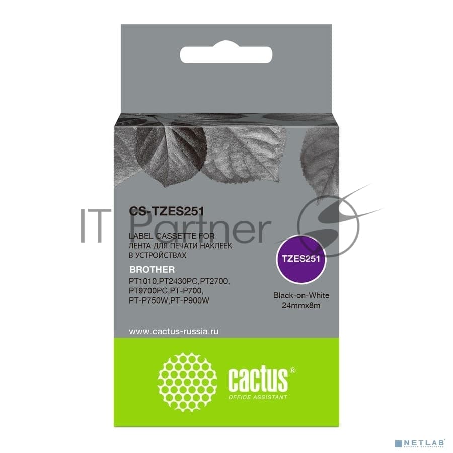 -/ Картридж ленточный Cactus CS-TZES251 TZe-S251 черный для Brother 1010/1280/1280VP/2700VP