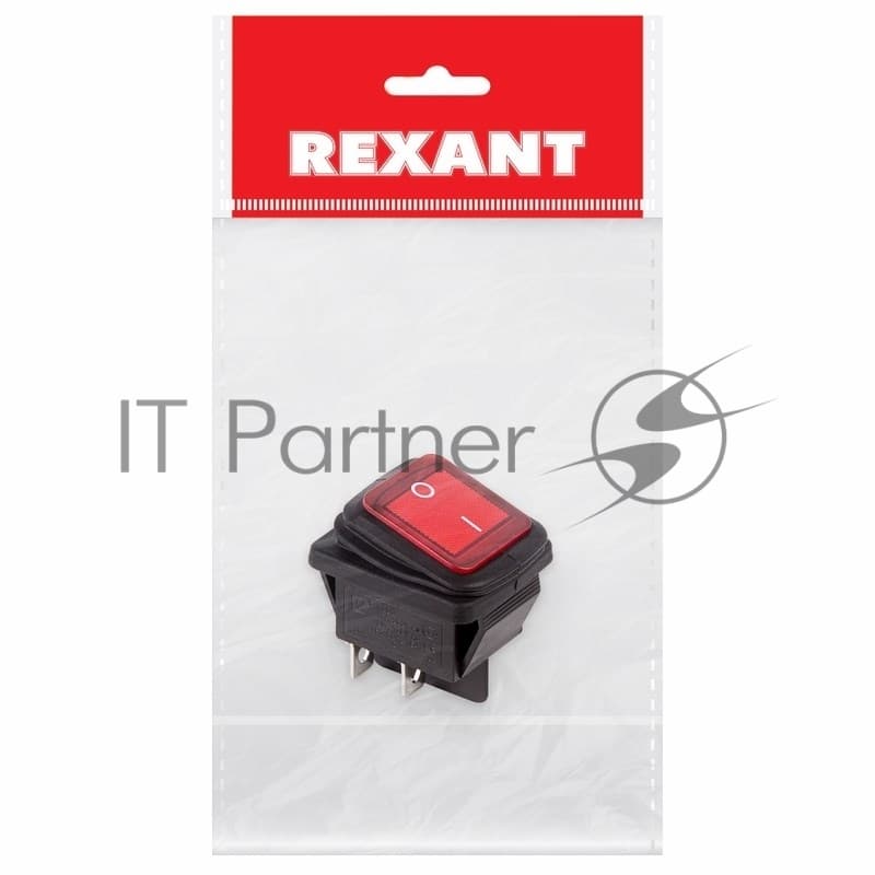 Выключатель клавишный Rexant 250V 15А (4с) ON-OFF красный с подсветкой, влагозащита (RWB-507) Индивидуальная упаковка 1 шт