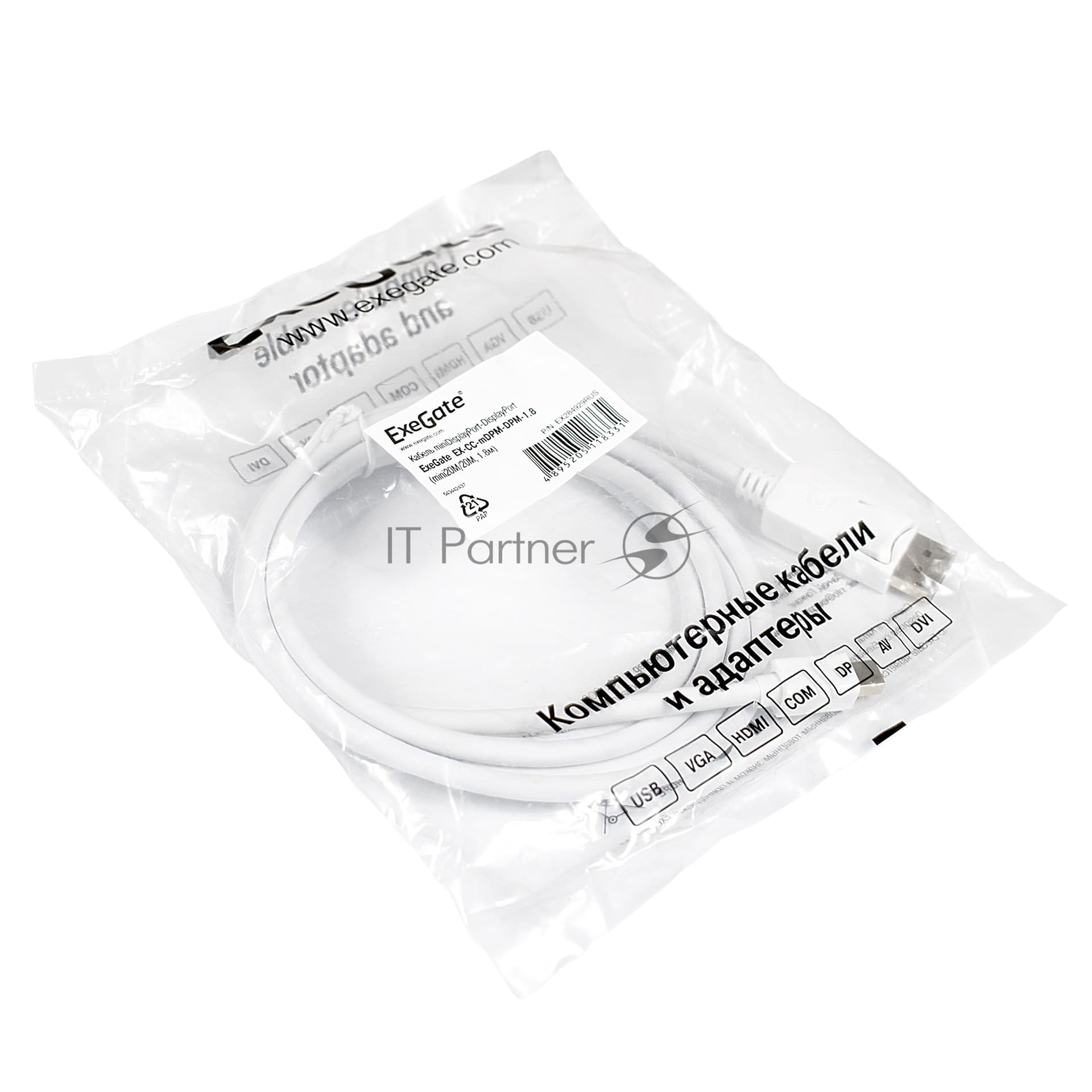 Кабель-переходник ExeGate EX284929RUS miniDisplayPort-DisplayPort ExeGate EX-CC-mDPM-DPM-1.8 (mini20M/20M, 1,8м)