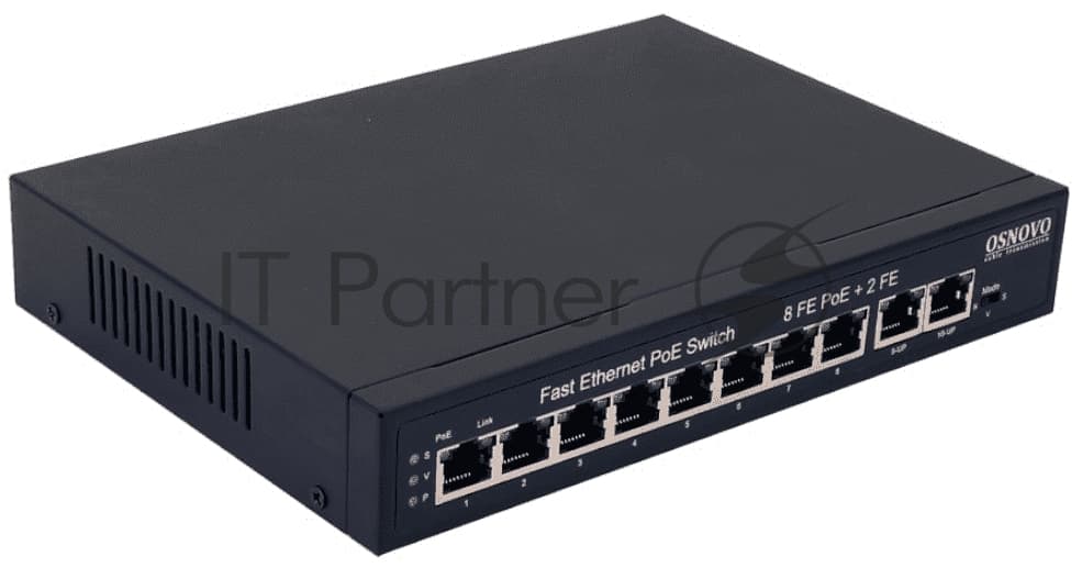 Коммутатор/ OSNOVO PoE коммутатор, 8 x FE с поддержкой PoE (IEEE 802.3af/at), 2 x FE, до 30W на порт, суммарно до 120W