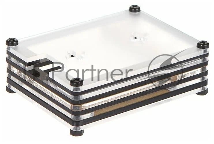 Корпус Qumo, 9-слойный акриловый + вентилятор, Raspberry Pi 4, черный transparent(RS041)