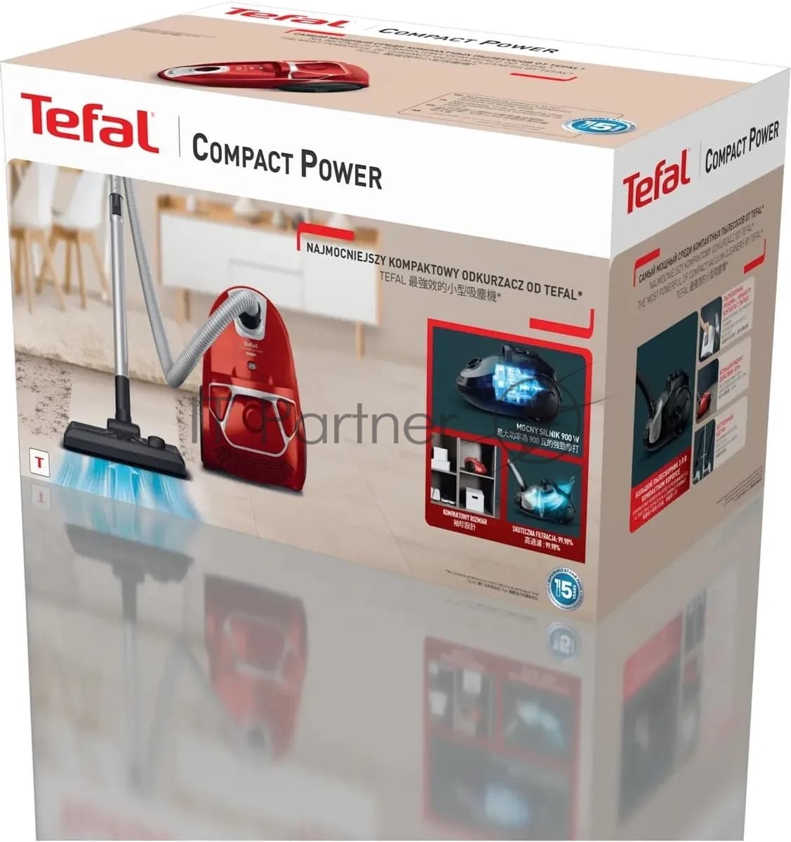 Пылесос Tefal TW3953EA красный/серебристый, 750 Вт, уборка сухая, пылесборник мешок 3 л