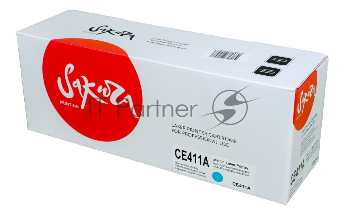 Картридж лазерный Sakura CE411A для HP Laserjet Pro 400 Color M451DN/M451DW/451NW/MFP M475DW/M475DN, Laserjet 300 color MFP M375NW, синий, 2600 к.
