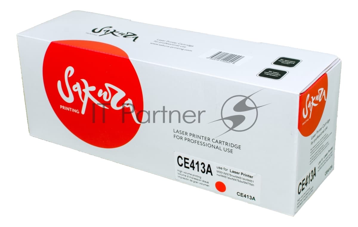 Картридж лазерный Sakura CE413A для HP Laserjet Pro 400 Color M451DN/M451DW/451NW/MFP M475DW/M475DN, Laserjet 300 color MFP M375NW, пурпурный, 2600 к.