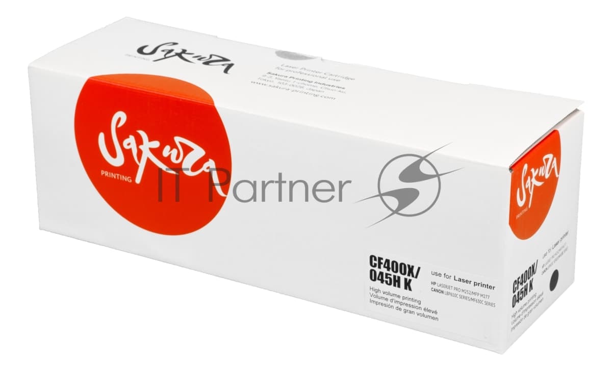 Картридж лазерный Sakura CF400X/045HBK для HP Color LaserJet Pro M252n/M252dn/MFP277dw/277n и Canon i-SENSYS LBP-610C, MF-630C, черный, 2800к.