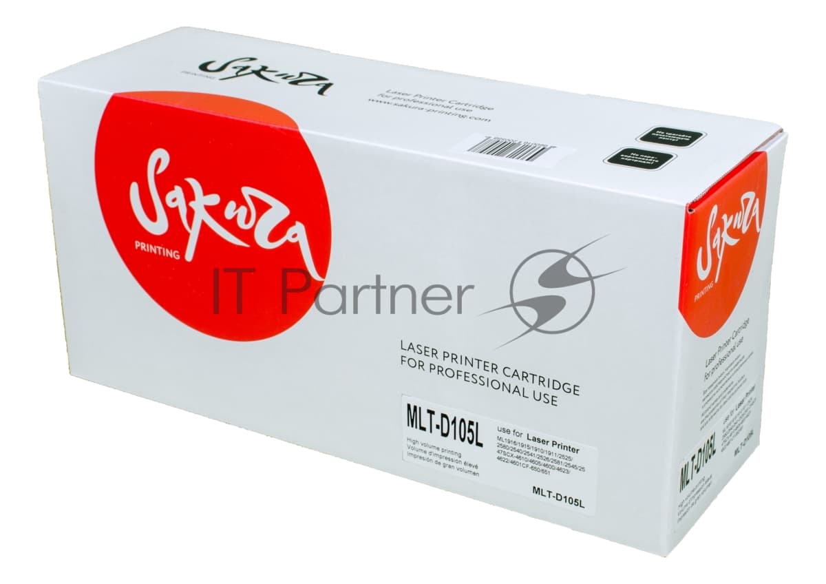 Картридж лазерный Sakura MLTD105L для Samsung ML1910/1911/1915/2525/2580/4600/4601/4605/4610/16004623/SF650/65, черный, 2500 к.