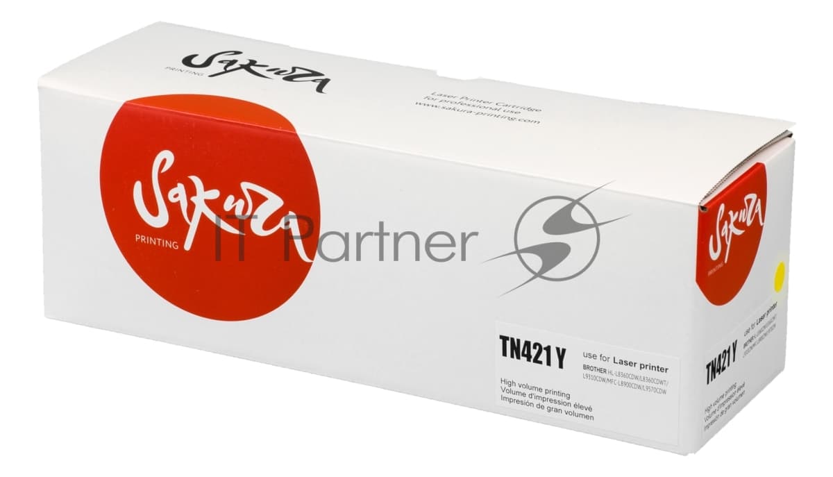 Картридж лазерный Sakura TN421Y для Brother HL-8260DCW, DCP-8410, MFC-8690, желтый, 1 800к.