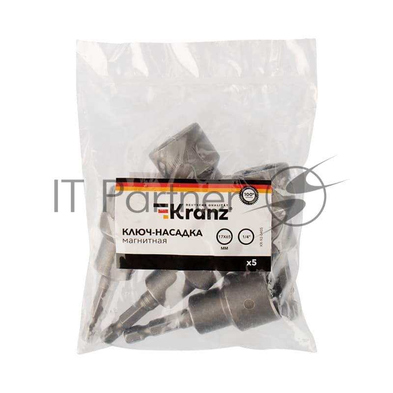 Ключ-насадка Kranz 17х65 мм, 1/4" магнитная (упак. 5 шт.)